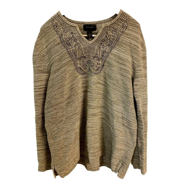 Express Tunic Heavy Weave XL Tan/Brown Aztec Design Front 100% Cotton HOBO - Picture 1 of 6